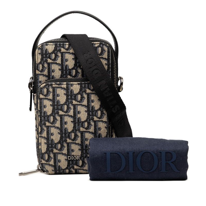Dior Oblique Crossbody Shoulder Bag Phone Case Beige Gray Canvas Leather — view 7