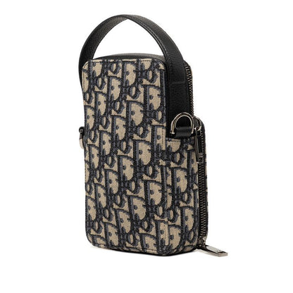 Dior Oblique Crossbody Shoulder Bag Phone Case Beige Gray Canvas Leather — view 2