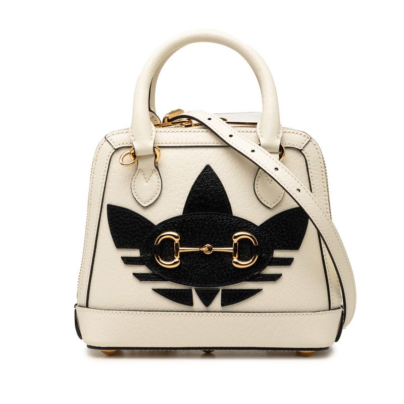 Gucci Adidas Horsebit 2-Way Shoulder Bag White Black Leather