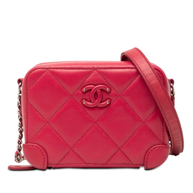 Chanel CC Logo Quilted Crossbody Chain Shoulder Bag Pink Lambskin