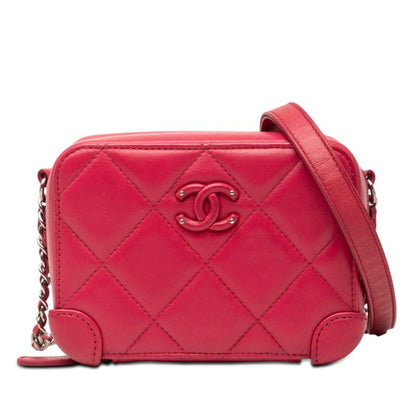 Chanel CC Logo Quilted Crossbody Chain Shoulder Bag Pink Lambskin