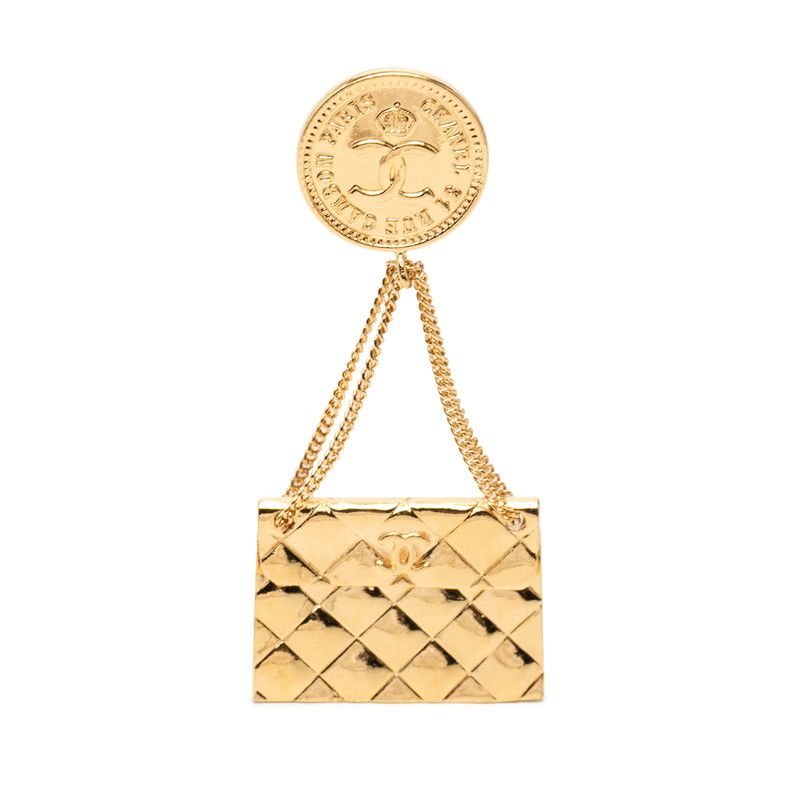 Chanel CC Logo Quilted Bag Motif Brooch Gold Plated