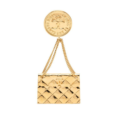 Chanel CC Logo Quilted Bag Motif Brooch Gold Plated
