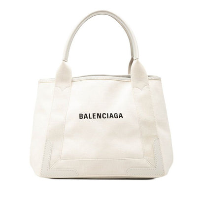 Balenciaga Navy Cabas S Tote Ivory White Canvas Leather