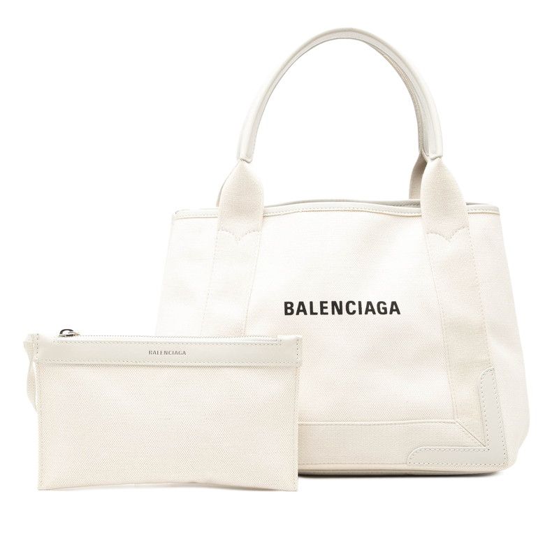Balenciaga Navy Cabas S Tote Ivory White Canvas Leather — view 7