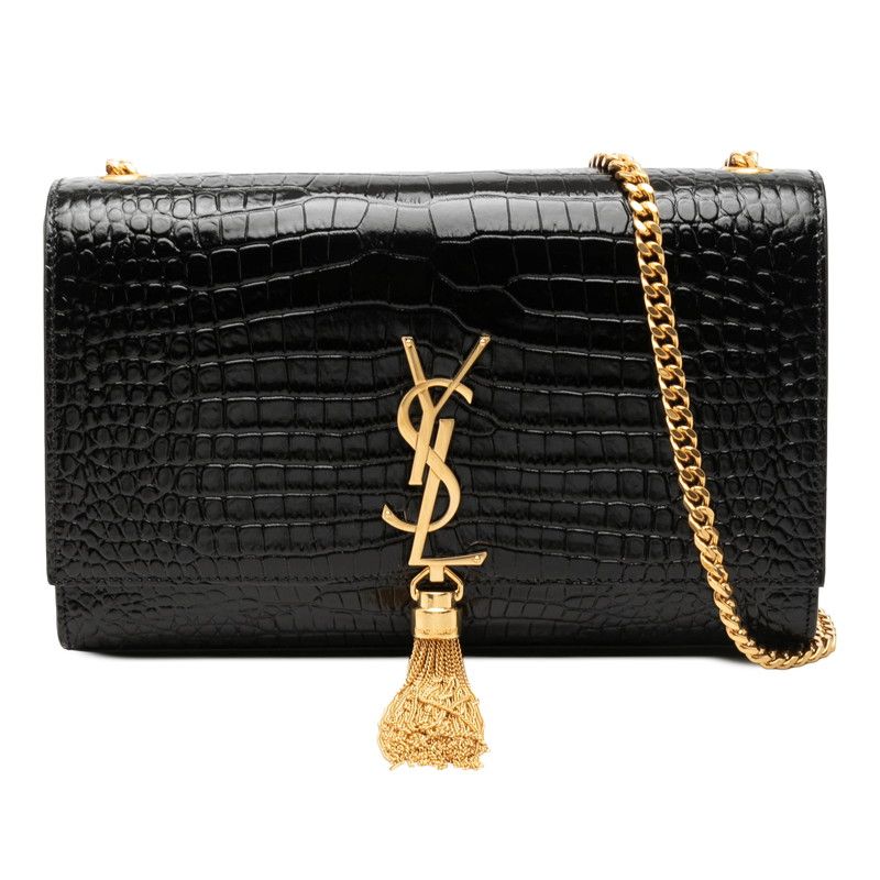 Saint Laurent YSL Logo Kate Tassel Crossbody Chain Shoulder Bag Black Leather