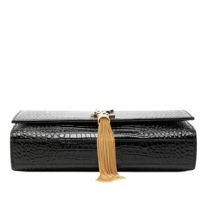 Saint Laurent YSL Logo Kate Tassel Crossbody Chain Shoulder Bag Black Leather — view 3