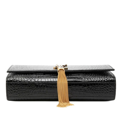 Saint Laurent YSL Logo Kate Tassel Crossbody Chain Shoulder Bag Black Leather — view 3