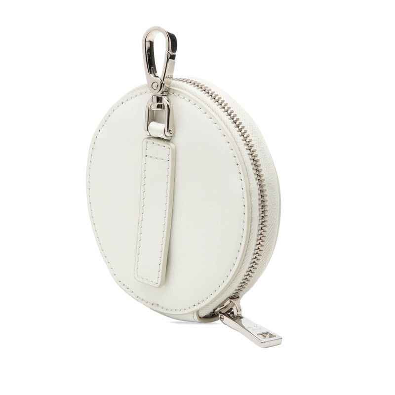 Prada Triangle Logo Coin Case Round Pouch Charm White Patent Leather — view 2