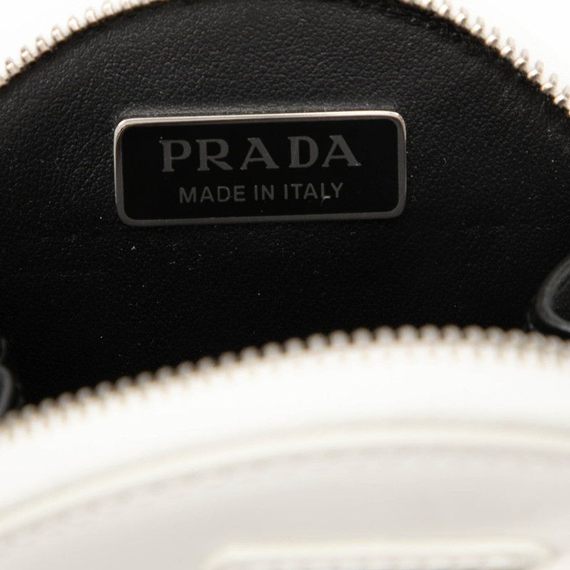 Prada Triangle Logo Coin Case Round Pouch Charm White Patent Leather — view 5