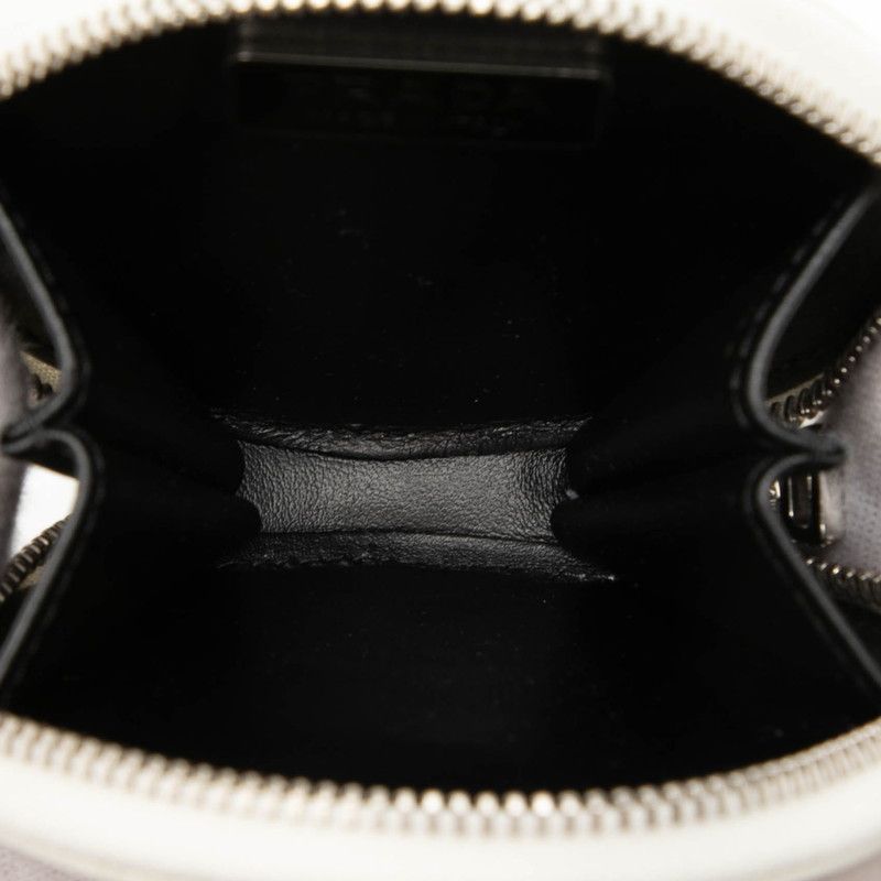 Prada Triangle Logo Coin Case Round Pouch Charm White Patent Leather — view 4