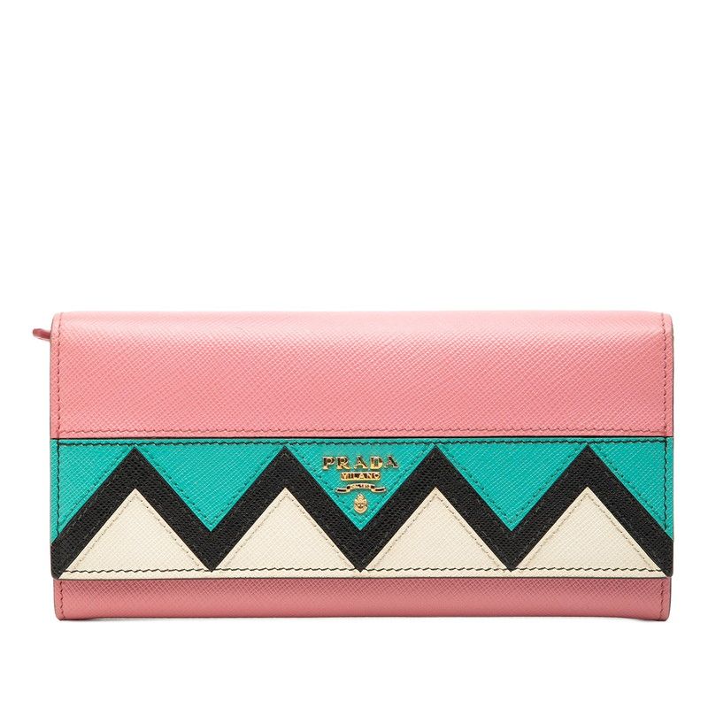 Prada Wallet Pink Multi Color Saffiano Leather