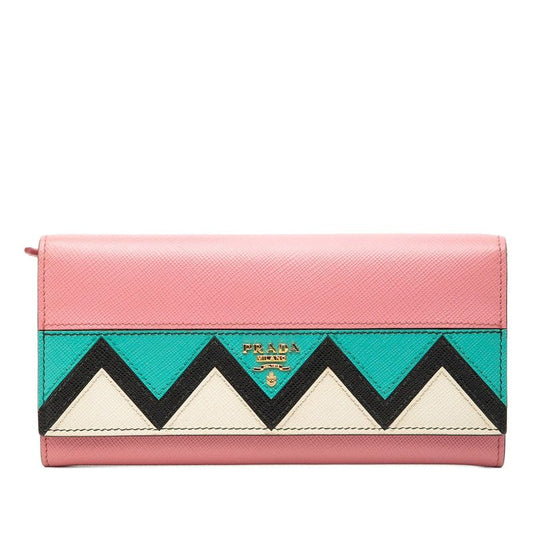 Prada Wallet Pink Multi Color Saffiano Leather