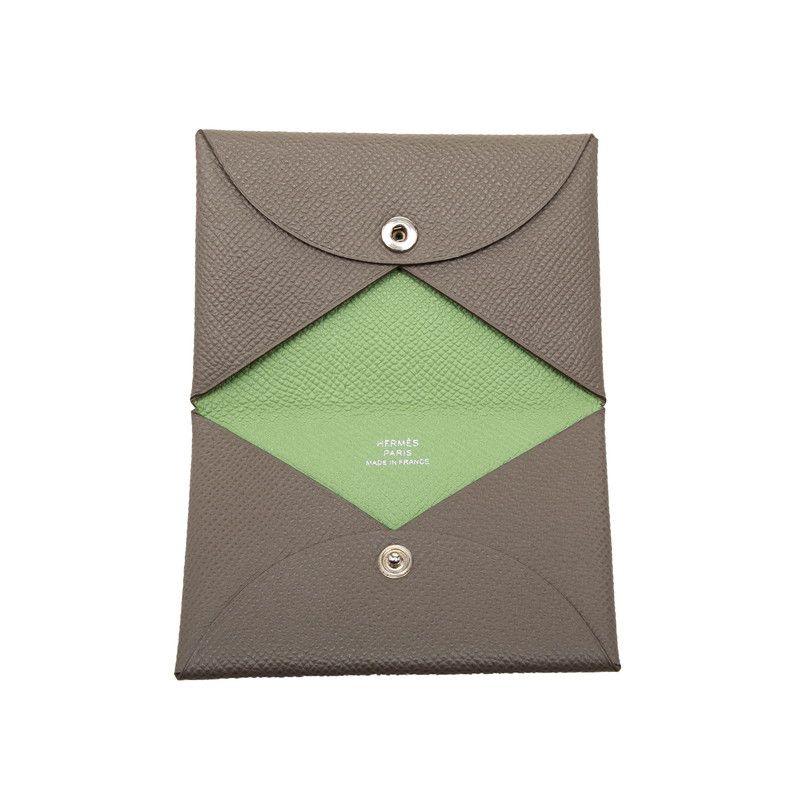 Hermes Calvi Verso Card Case Etain Gray Vert Cricket Veau Epsom — view 4