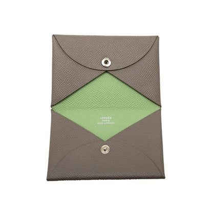 Hermes Calvi Verso Card Case Etain Gray Vert Cricket Veau Epsom — view 4
