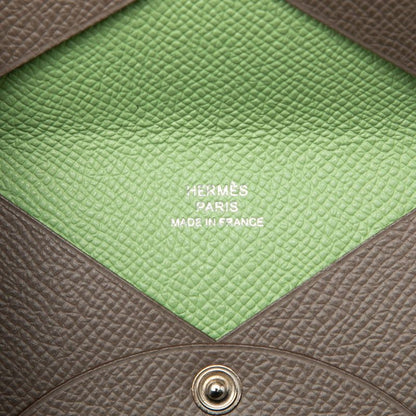 Hermes Calvi Verso Card Case Etain Gray Vert Cricket Veau Epsom — view 5