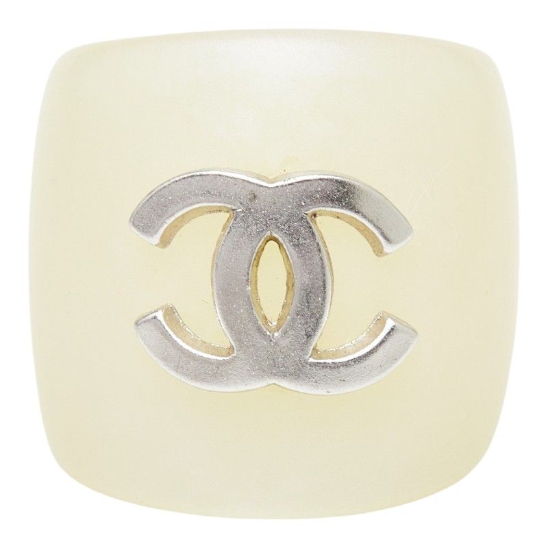 Chanel CC Logo Ring Ivory Silver Plastic
