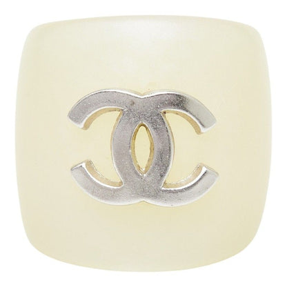 Chanel CC Logo Ring Ivory Silver Plastic