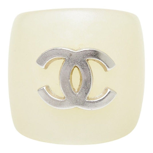 Chanel CC Logo Ring Ivory Silver Plastic