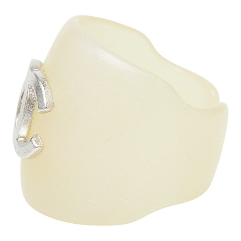 Chanel CC Logo Ring Ivory Silver Plastic — view 3