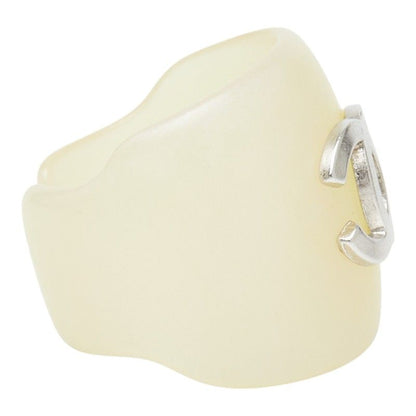 Chanel CC Logo Ring Ivory Silver Plastic — view 4