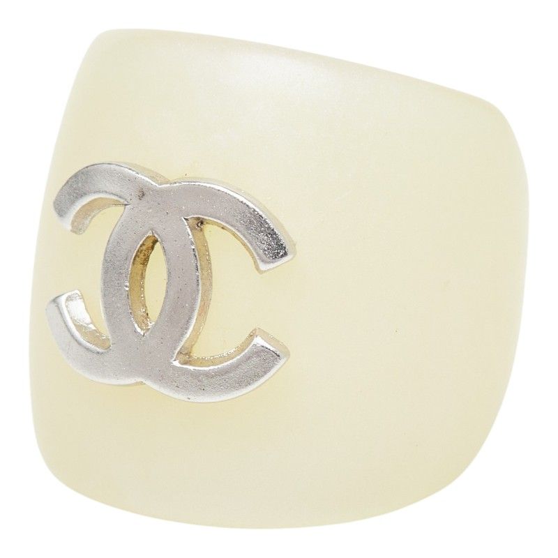 Chanel CC Logo Ring Ivory Silver Plastic — view 2