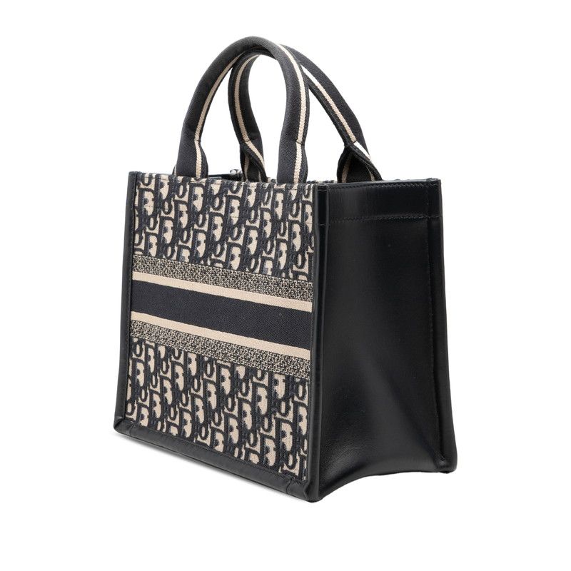 Dior Oblique Book Tote Small 2-Way Shoulder Bag Navy Beige Canvas Leather — view 2