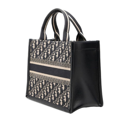 Dior Oblique Book Tote Small 2-Way Shoulder Bag Navy Beige Canvas Leather — view 2