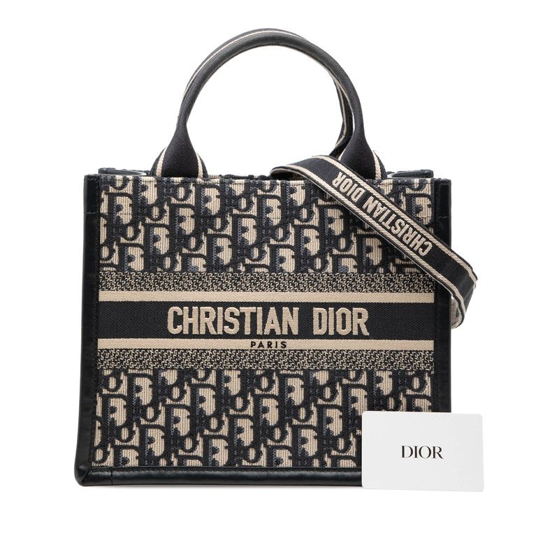 Dior Oblique Book Tote Small 2-Way Shoulder Bag Navy Beige Canvas Leather — view 7