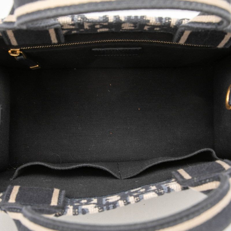 Dior Oblique Book Tote Small 2-Way Shoulder Bag Navy Beige Canvas Leather — view 4