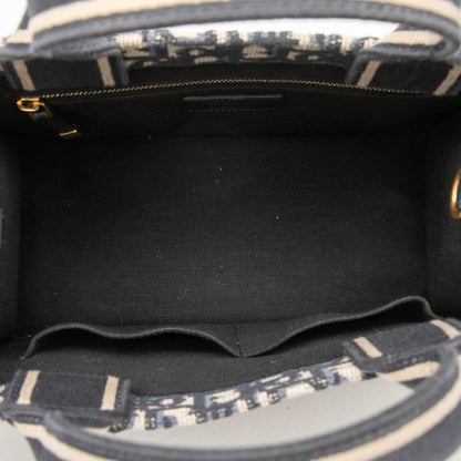 Dior Oblique Book Tote Small 2-Way Shoulder Bag Navy Beige Canvas Leather — view 4