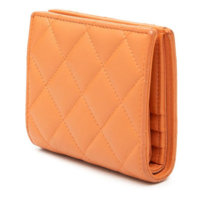 Chanel CC Logo Quilted Bifold Wallet Orange Lambskin — view 2