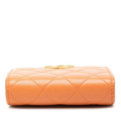 Chanel CC Logo Quilted Bifold Wallet Orange Lambskin — view 3