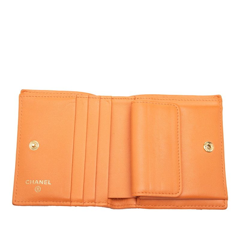 Chanel CC Logo Quilted Bifold Wallet Orange Lambskin — view 5