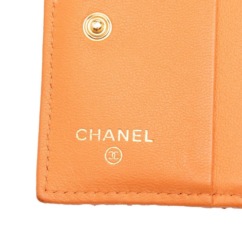 Chanel CC Logo Quilted Bifold Wallet Orange Lambskin — view 6