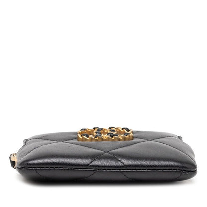 Chanel 19 CC Logo Quilted Zip Coin Purse Card Case Black Lambskin — view 3