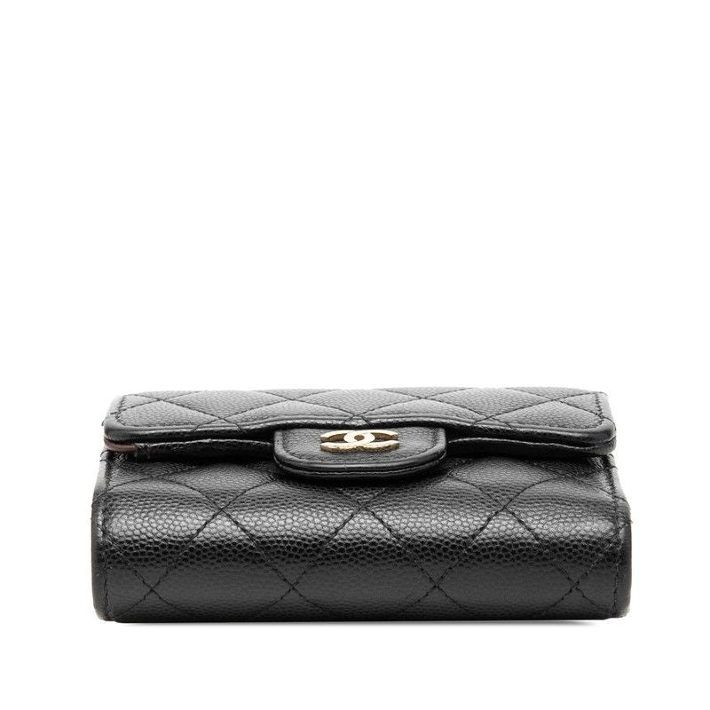 Chanel CC Logo Quilted Trifold Wallet Black Caviar Leather — view 3