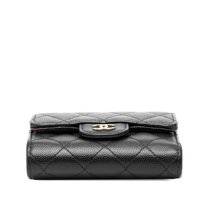 Chanel CC Logo Quilted Trifold Wallet Black Caviar Leather — view 3