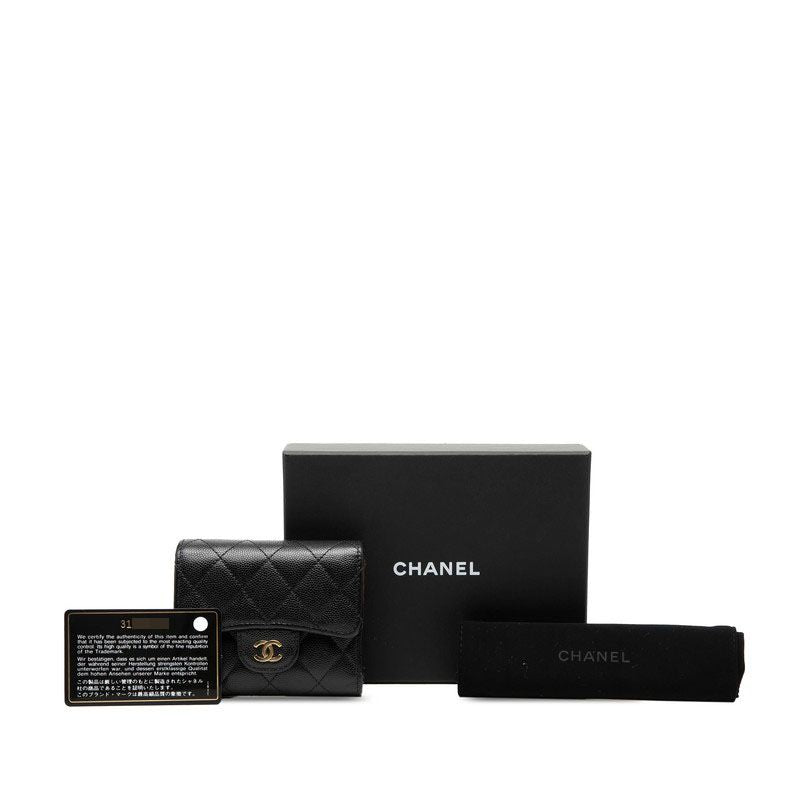 Chanel CC Logo Quilted Trifold Wallet Black Caviar Leather — view 7