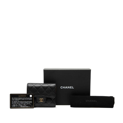 Chanel CC Logo Quilted Trifold Wallet Black Caviar Leather — view 7