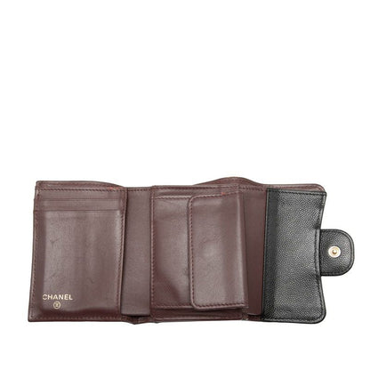 Chanel CC Logo Quilted Trifold Wallet Black Caviar Leather — view 4
