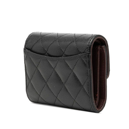 Chanel CC Logo Quilted Trifold Wallet Black Caviar Leather — view 2