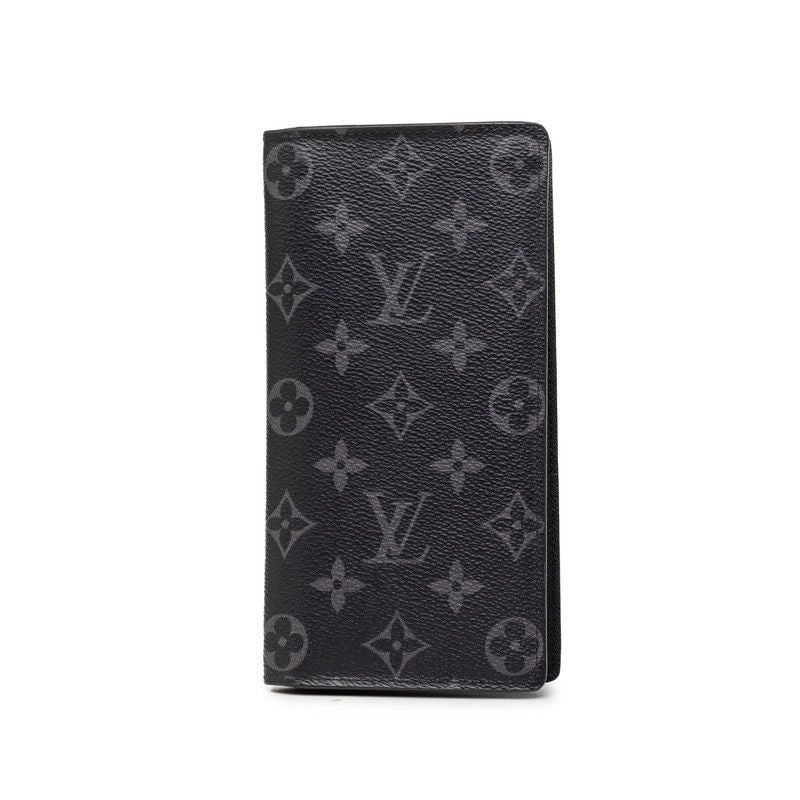 Louis Vuitton Monogram Eclipse Portefeuille Brazza Wallet Black Gray Leather