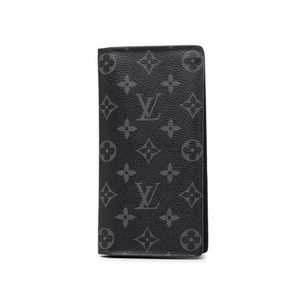 Louis Vuitton Monogram Eclipse Portefeuille Brazza Wallet Black Gray Leather