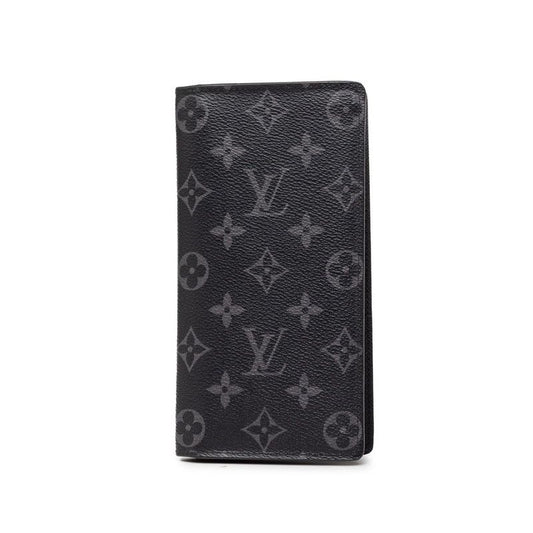 Louis Vuitton Monogram Eclipse Portefeuille Brazza Wallet Black Gray Leather