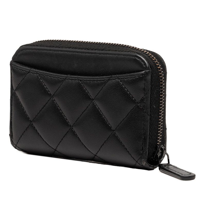 Chanel CC Logo Quilted Card Case Black Lambskin — view 2