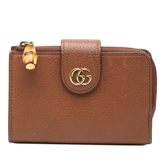 Gucci GG Marmont Bamboo Bifold Wallet Compact Brown Leather