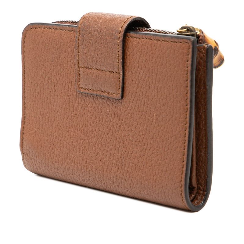 Gucci GG Marmont Bamboo Bifold Wallet Compact Brown Leather — view 2