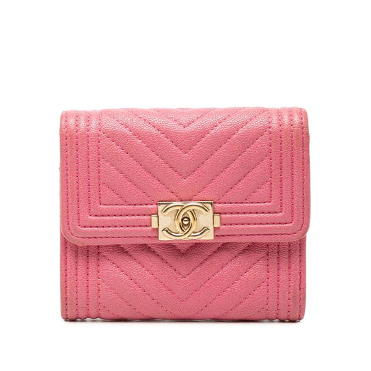 Chanel Blanc Trifold Wallet Pink Caviar Leather