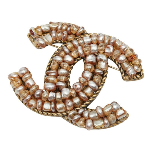 Chanel CC Logo Brooch 00 Gold Faux Pearl Plated